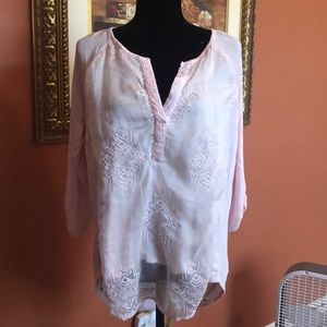 Pale Pink tunic with embroidered mesh front.